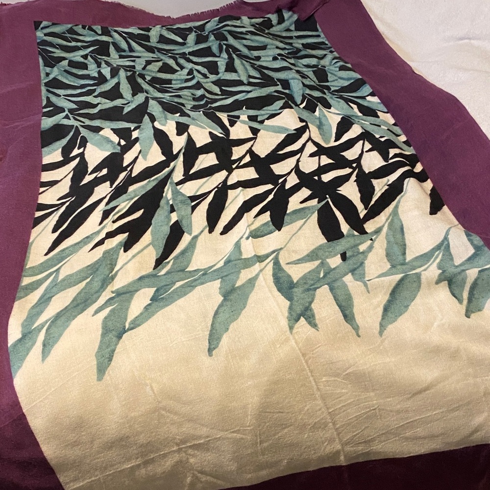 Biba Purple and Teal Leaf Pattern Scarf 100% wool